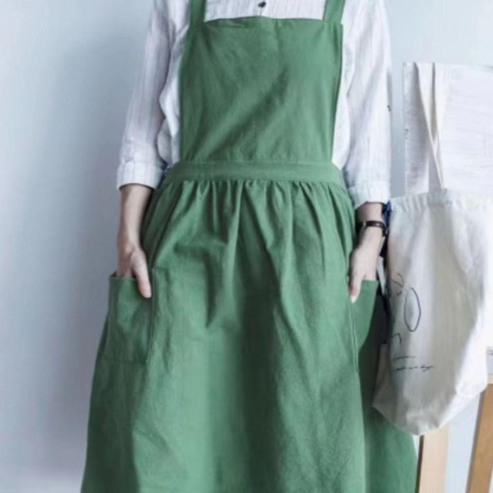 Korean Style Florist Apron Cotton Work Dress Simple Kitchen Apron