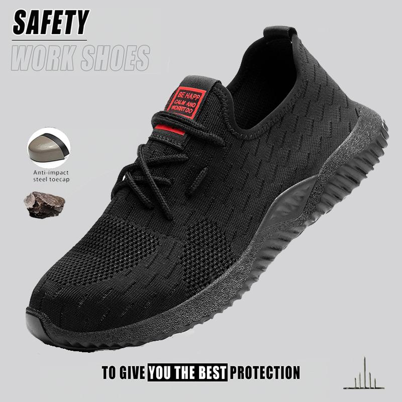 Mens Safety Shoes Breathable Steel Toe Boots Anti-Smash Safety Work Shoes Wear-Resisting Indestructible Shoes For Work As Hiking