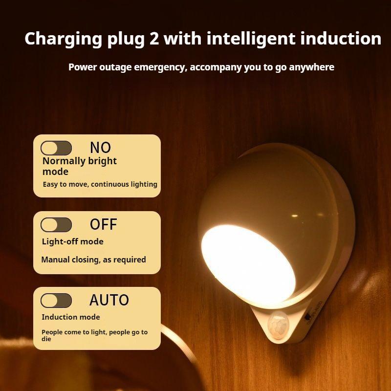LED Night Light Motion Sensor 360° Rotation USB Rechargeable Human Body for Home Bedside Wall Lamp Closet Corridor Night Light