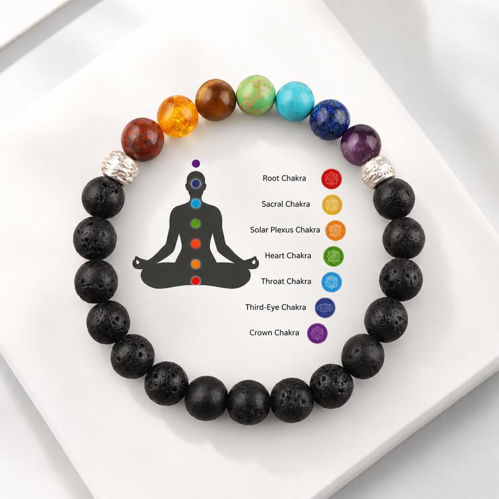 7 Chakra Bracelet, Lava Stone Bracelet, Healing Crystal Bracelet, Yoga Meditation Bracelet, Reiki Energy Bracelet DB-1