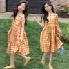 Girls' Summer Plaid Sleeveless Dress: Korean Style Loose Princess Dress for Middle and Older Children