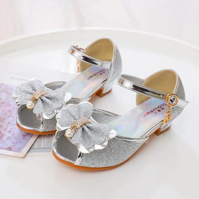 Sapatos de couro para meninas primavera outono Mary Jane Fashion Glitter Laço Infantil Princesa Sapatos Solteiros Lantejoulas Sandálias de Salto Alto para Crianças
