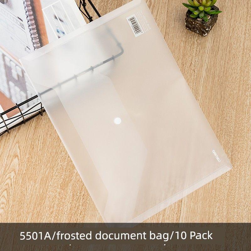 Deli 10 Frosted Plastic Button White File Bags A4 Transparent Document Bag 10 Pieces