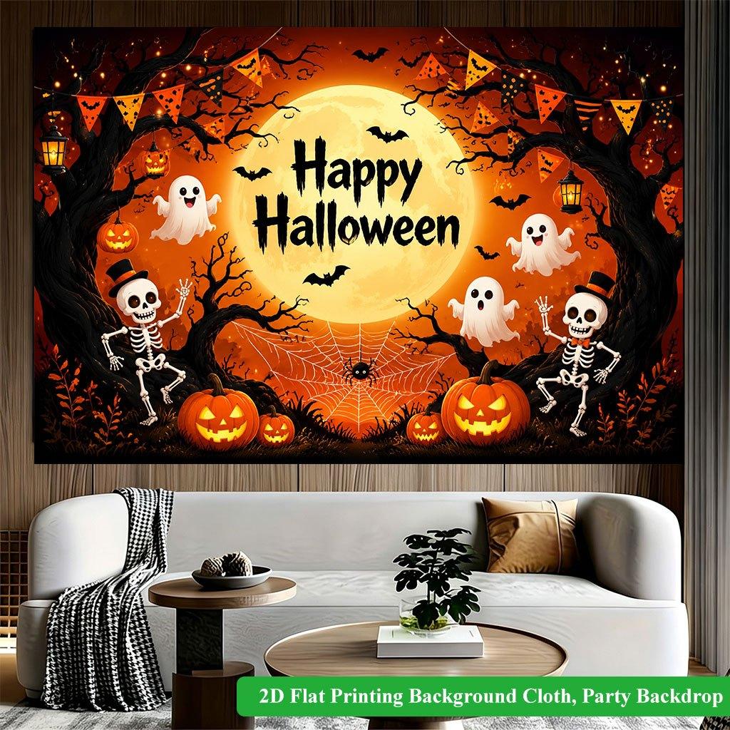 2D Flat Backdrop1pc Halloween Pumpkin Ghost Backdrop Banner Polyester Wall Decor For Living Room Bedroom Office Outdoor Decor Holiday Gift