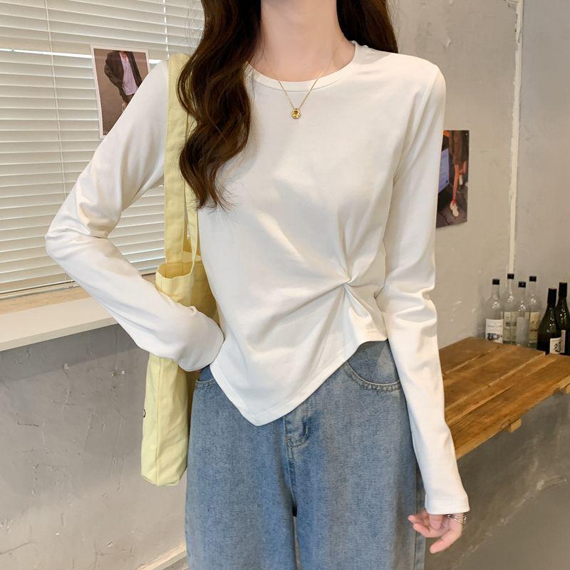 2025 Korean Chic Irregular Design Long-Sleeve T-Shirt for Women