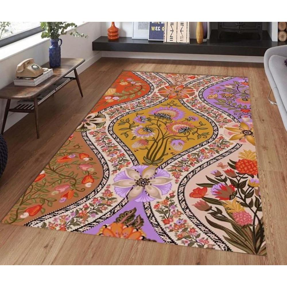 

Pink Purple Washable Vintage Floral Area Rug Boho Rustic Inspired Cozy Home Decor Floor Mat for Living Room Bedroom 60*90cm-A3571