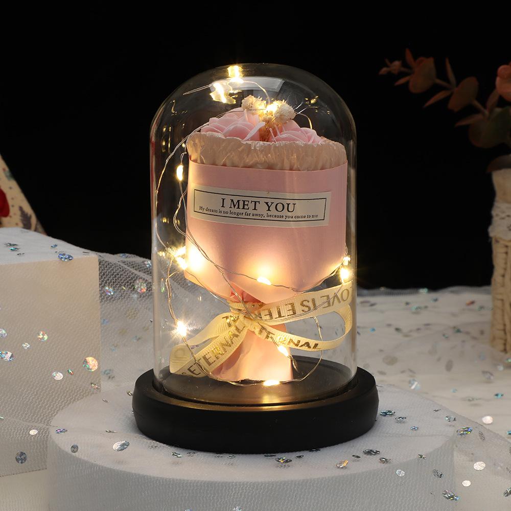 Valentine's Day Immortal Flower Glass Cover Rose Ornament for Girlfriend Holiday Arrangement Rose Simulation Flower Home