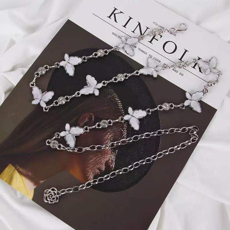 European and American Metal Bow, Flower Chain Belt, Waist Chain, Women's Summer Decorative Dress, Fine Chain Accessories, Ins