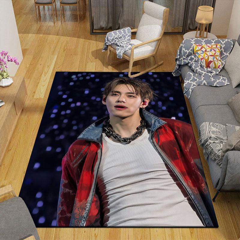 V Flannel Printed Carpet, Home Sofa Decoration for Living Room & Bedroom, Non‑Slip Play Flannel Floor Mat for Game Room