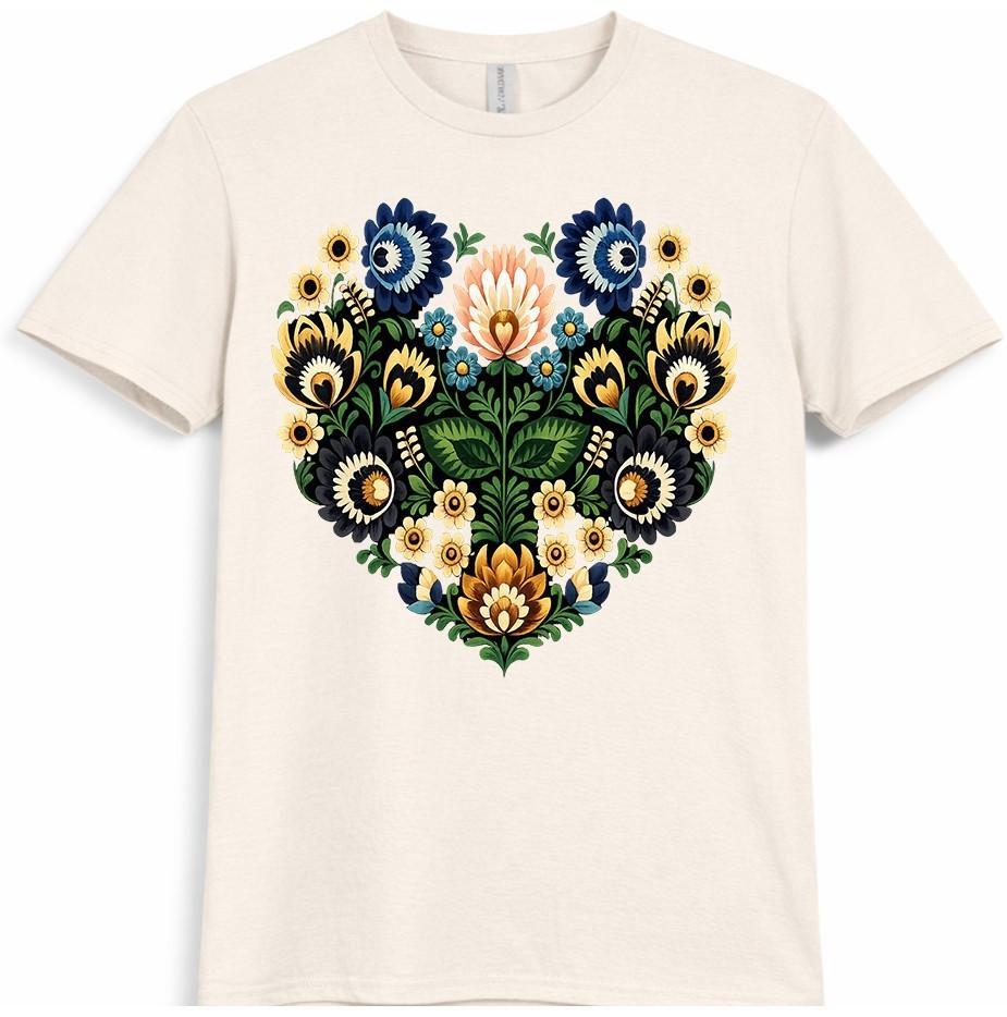Floral Heart T Shirt Folk Art Botanical Flower Graphic Tee Boho