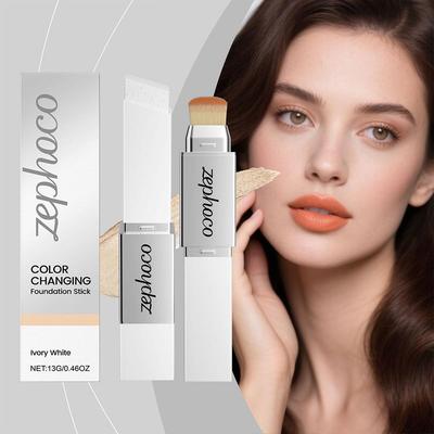 ZEPHOCO 2 in 1 Kleurveranderende Foundation Make-up Stick Langhoudende Hydraterende Make-up Hoge Dekking Make-up Koreaans