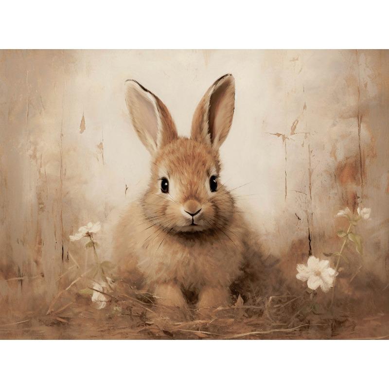 Vintage Easter Cute Little Rabbit Wildflower Posters and Prints Canvas Printing Wall Art Picture for Living Room Home Decoration