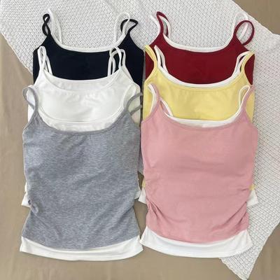 Damen Sommer Slim Fit Zweiteiler Camisole mit Brustpolstern, Kontrastfarben, schönem Rücken und taillenförmigem Design