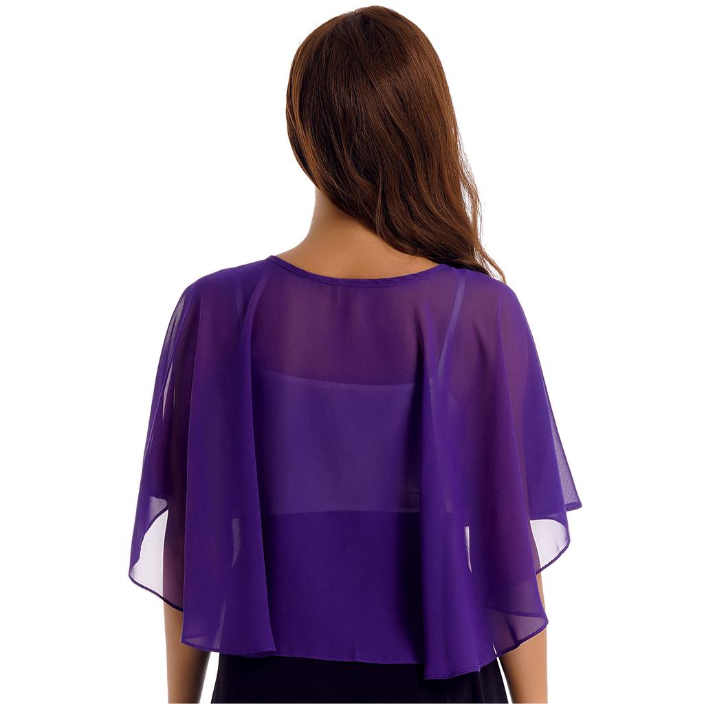 Womens Chiffon Cape Shawl One Button Cover Up Sheer Wedding Party Dress Wrap for Bridal or Evening Events