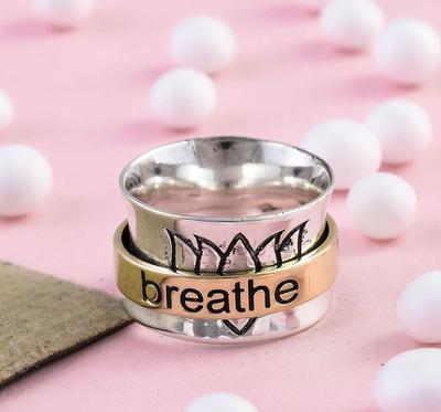 Rose Ring, Spinner Ring, 925 Sterling Silver Ring, Flower Handmade Ring, Meditation Wide Band, Anxiety Worry Fidget Jewelry, Gift For Her,