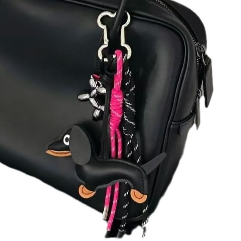 Trendy Black Pink Dachshund Keychain Sweet Cool Leather Puppy Keyring  Bag Pendant Decoration Y2K Key Accessories
