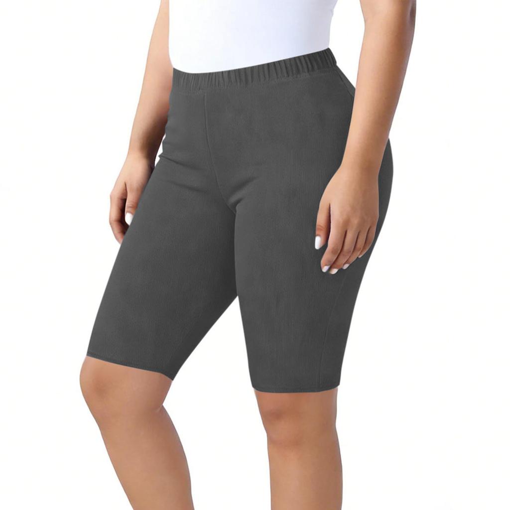 Women’s High Waist Stretchy Bermuda Shorts Plus Size Soft Fabric Knee Length Casual Biker Shorts for Daily Wear