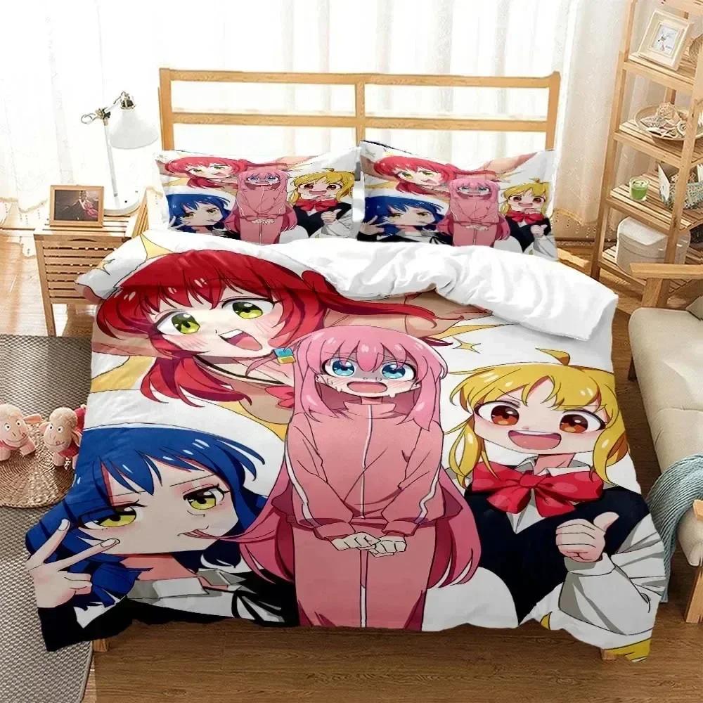 Anime Bocchi the Rock Bedding Set Printed Bed Set With Pillowcase Duvet Cover Soft Queen King Size Bedclothes Home Kids Adult