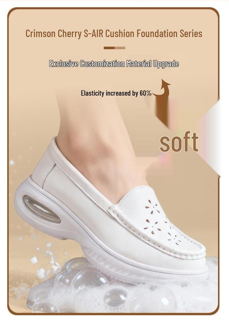 Women's Summer Cowhide Nurse Shoes: Breathable, Soft-Sole, Non-Slip Air Cushion Work Shoes for Comfort