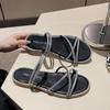 Sandals girl 2025 new women's cool slippers summer wear French fairy style flat-bottomed rhinestone sandals