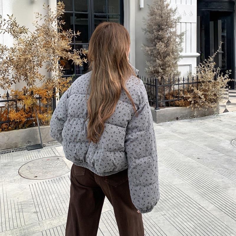 New floral padded jacket female winter student short small thickened loose padded jacket