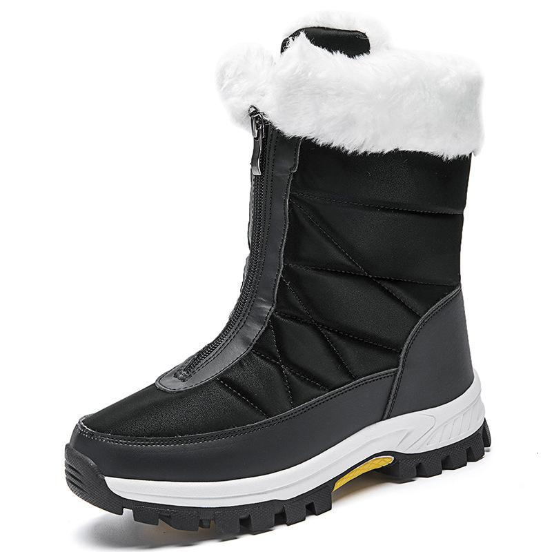 Mid Tube Front Zipper Cold Resistant and Warm Cotton Boots and Shoes