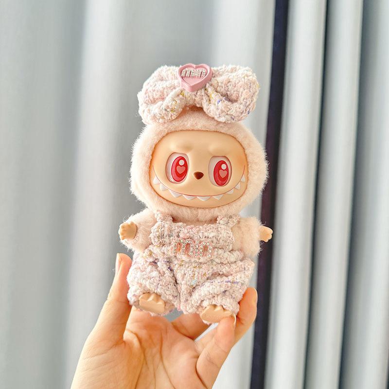 Kawaii Kleiderset für Labubu 17cm Plüschpuppen Outfit Zubehör Plüschpuppen Kleidung Herzschlag Macaron Partypuppen Kleidung Set