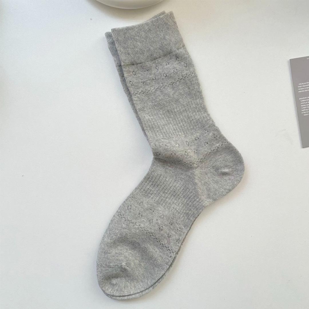 Women s Summer Breathable Cotton Mid-Calf Socks - White Hollow Out Japanese Style серый