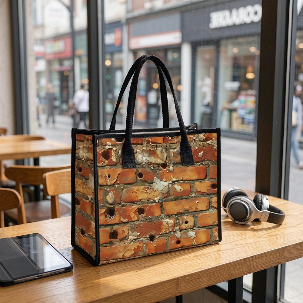 Vintage Brick Pattern Tote Bag Casual Durable Daily Use Shopping Handbag