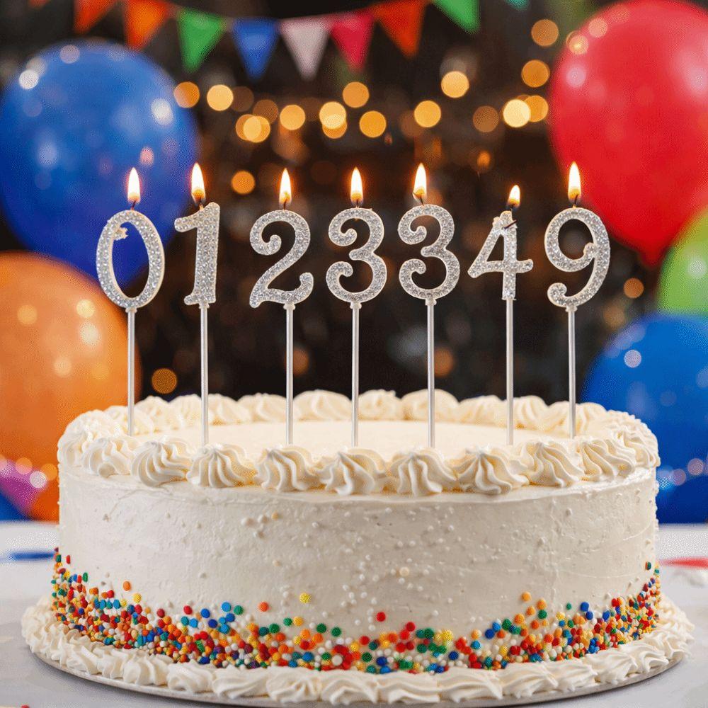 Strass-Zahlen-Kuchenaufsatz Glänzendes Silber Kuchen-Steck-Set Wiederverwendbarer Glitzer Digitale Kuchen Dessert Dekoration Geburtstagsfeiern