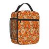 Bestseller 70er Jahre Retro Gänseblümchen Vintage Flower Power Orange und Doppelnutzung Brotdose Tasche Flughafen Reise Auslaufsichere Lunchtasche