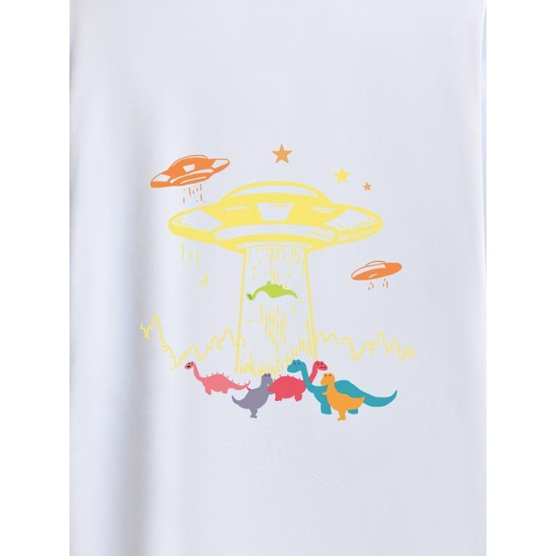 European Size Summer Trend Imaginative Alien And UFO Print Short Sleeve Round Neck T-shirt For Sports, Leisurewear For Big And Tall Guys