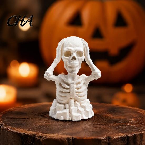 Unique Halloween Table Decorations Hands on Head Skeleton Figurine, 3D Printed Skull Statue, Realistic Bone Texture Decor Funny Stress Relief Desktop