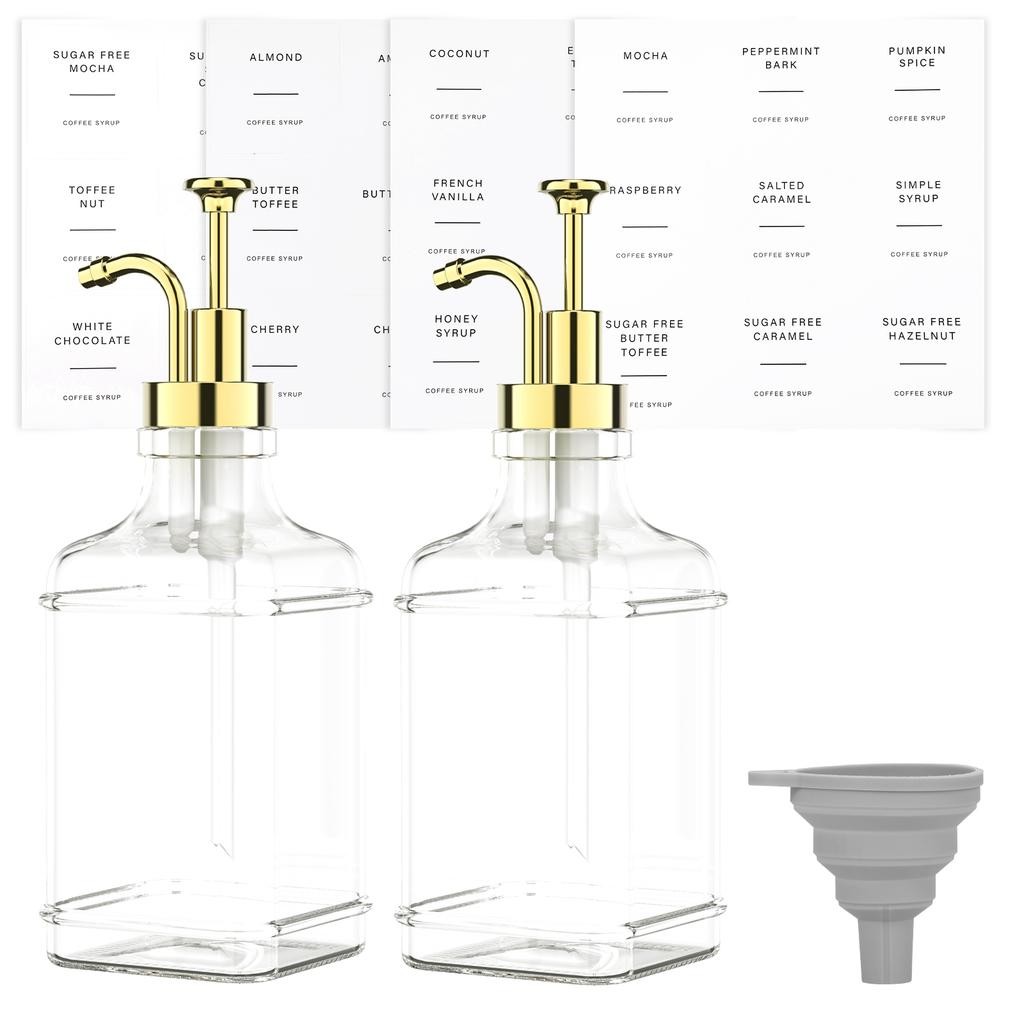 Coffee Syrup Dispenser Set 500ml Glass Syrup Bottle with Funnel Label Stickers Clear Coffee Syrup Container Pump Dispensers