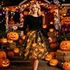 Women's Halloween Print Dress Long Sleeve Casual Round Neck Dress with Skeleton and Ghost Pattern Full Skirt for Festive Occasion