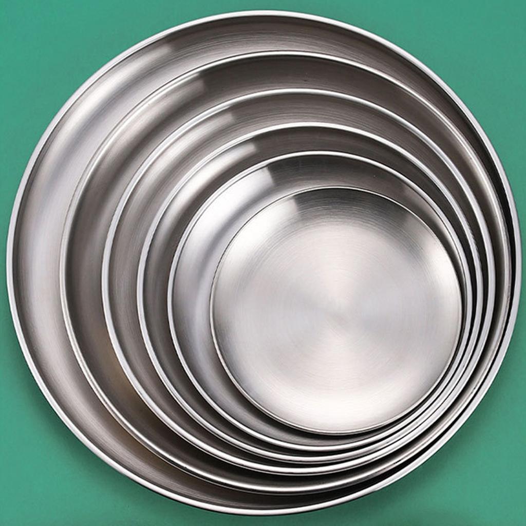 4-Piece Stainless Steel Dinner Plates Round Metal Plates Serving Tray Dessert Plates Dinner Dish for Home Camping  BBQ