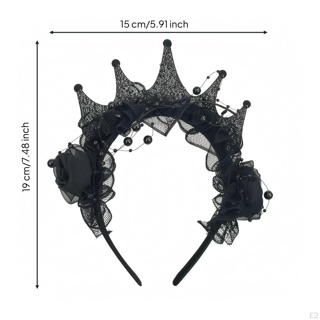 Gothic Tiara Headband with Beads | Sparkling Glittered Surface, Lace Crown Roses, for