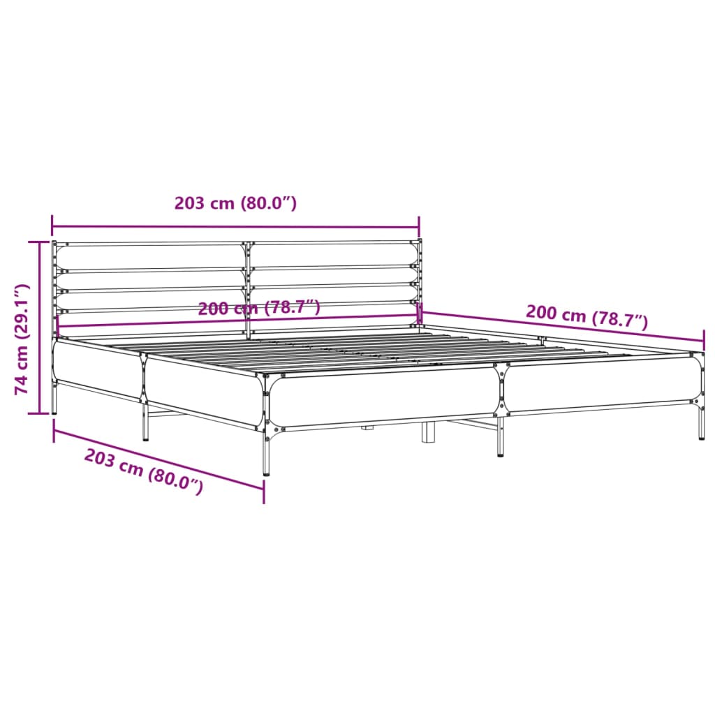 Brown Oak Effect Bed Frame 200 x 200 cm Wood Based Material & Metal