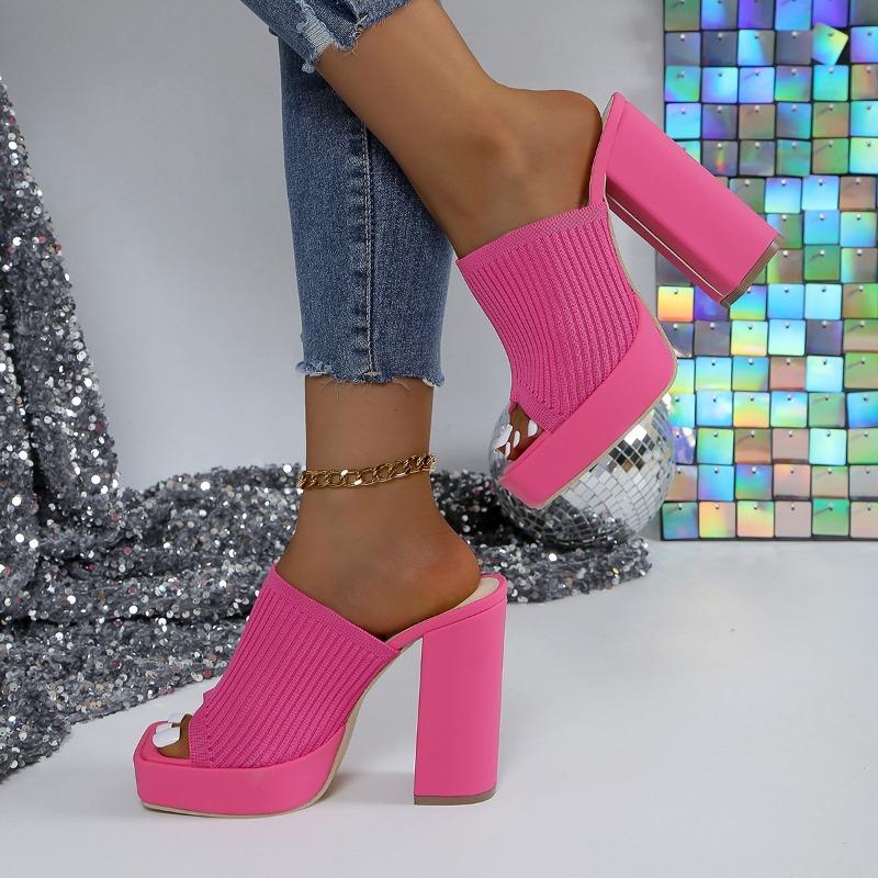 Fashion Women Sandals Knitted Platform Slippers Chunky High Heels Women Peep Toe Fashion Ladies Sandals Outdoor Lightweight Shoes Women