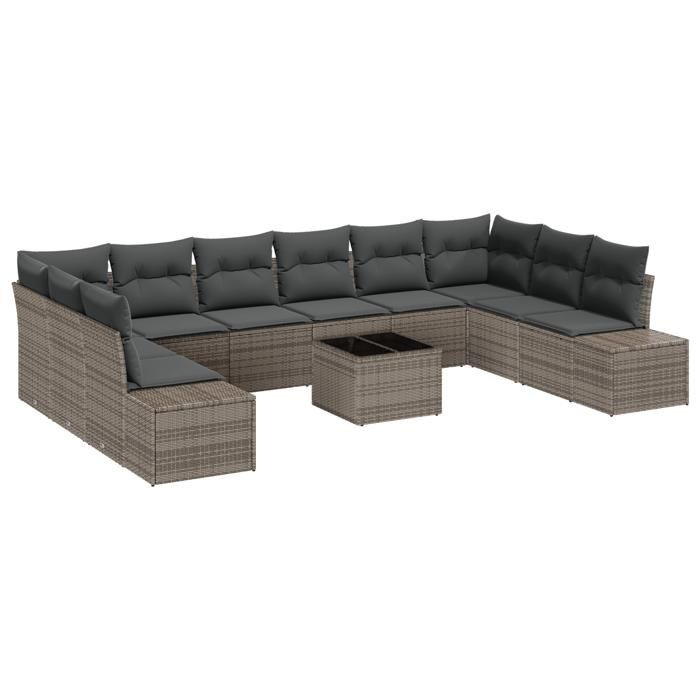 VidaXL Ensemble de canapé de jardin de 10 pièces avec coussins Noir Poly Rattan 3347249