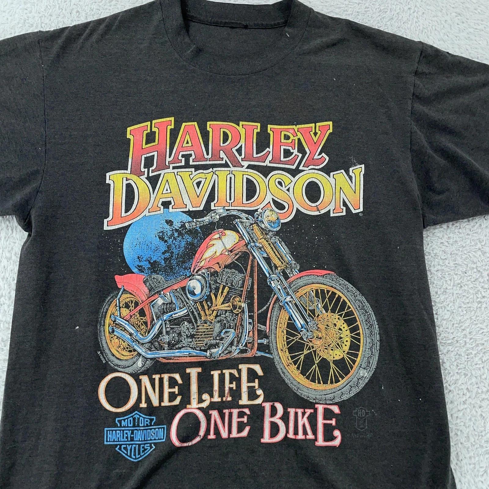 Faded Vtg Harley-Davidson Shirt Medium One Life One Bike Biker Tee Motorycle XL