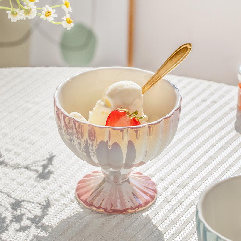 Nordic Pearl Tall Stem Ice Cream Cup - Exquisite Ceramic Dessert Bowl