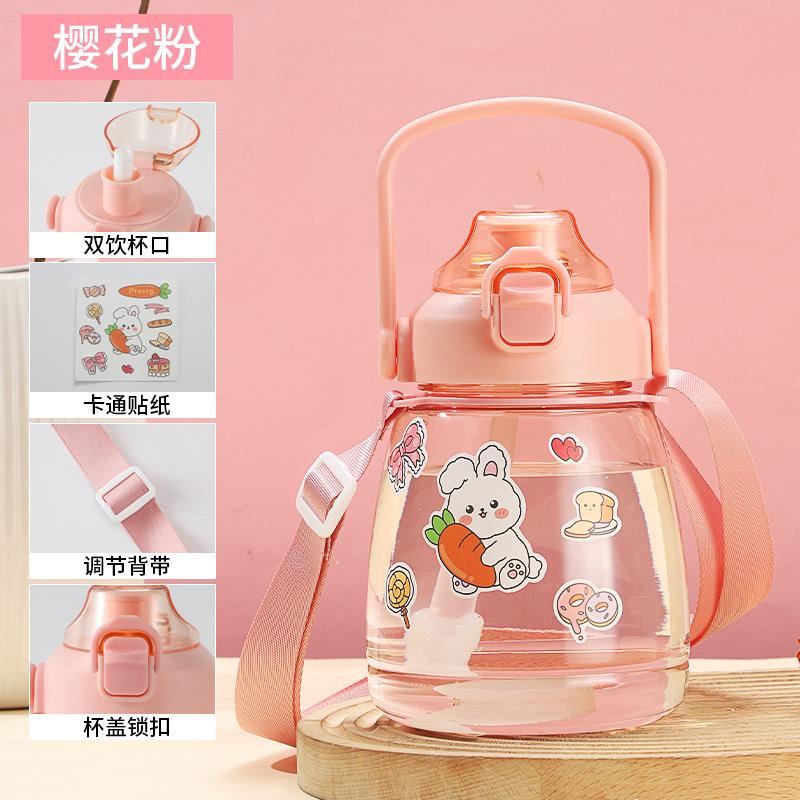 Water bottle summer high value student water cup large capacity sports kettle Internet celebrity straw big belly cup cartoon plastic cup