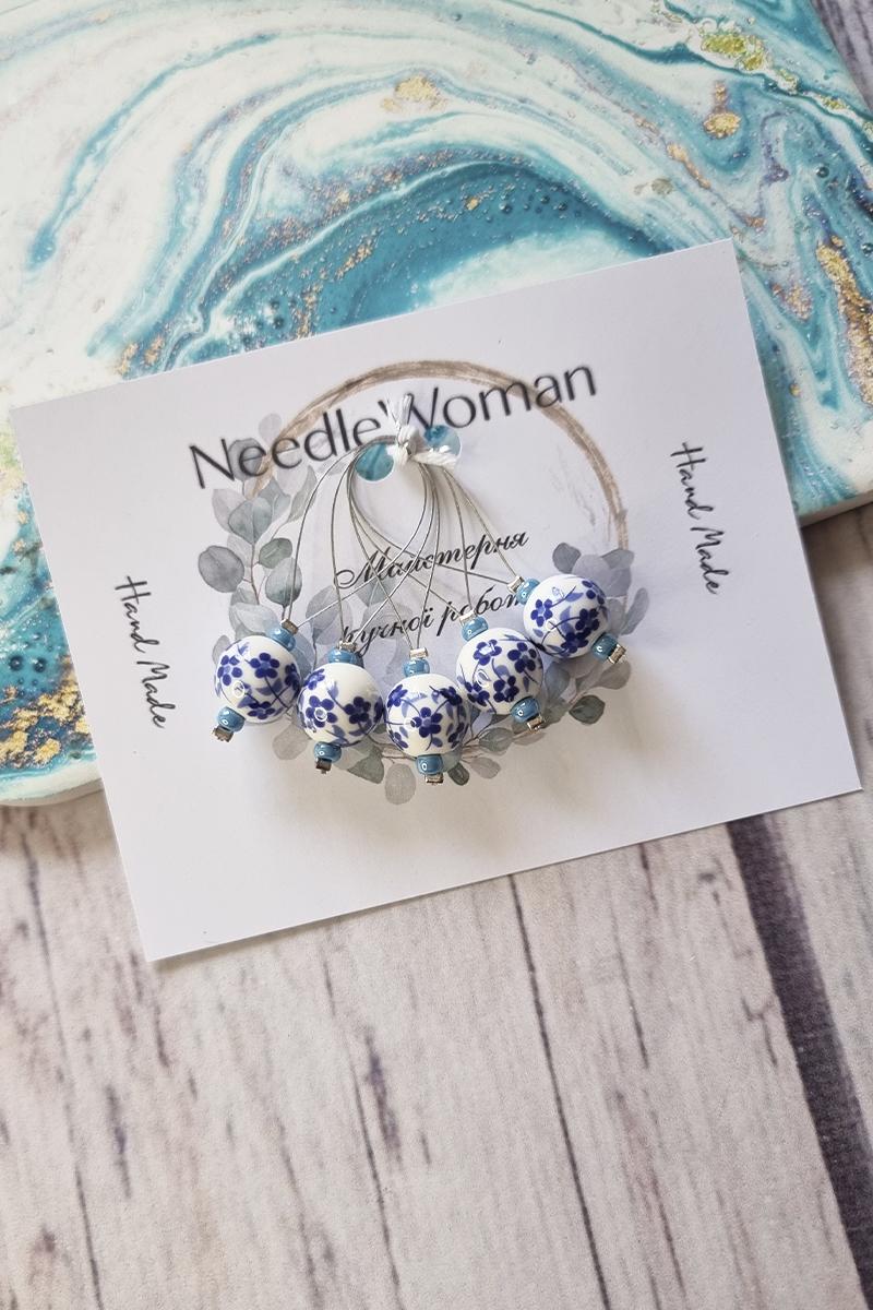 

Елегантні маркери для петель з порцеляновими та скляними намистинами – Набір з 5 штук one size яскраво-темно-синій колір