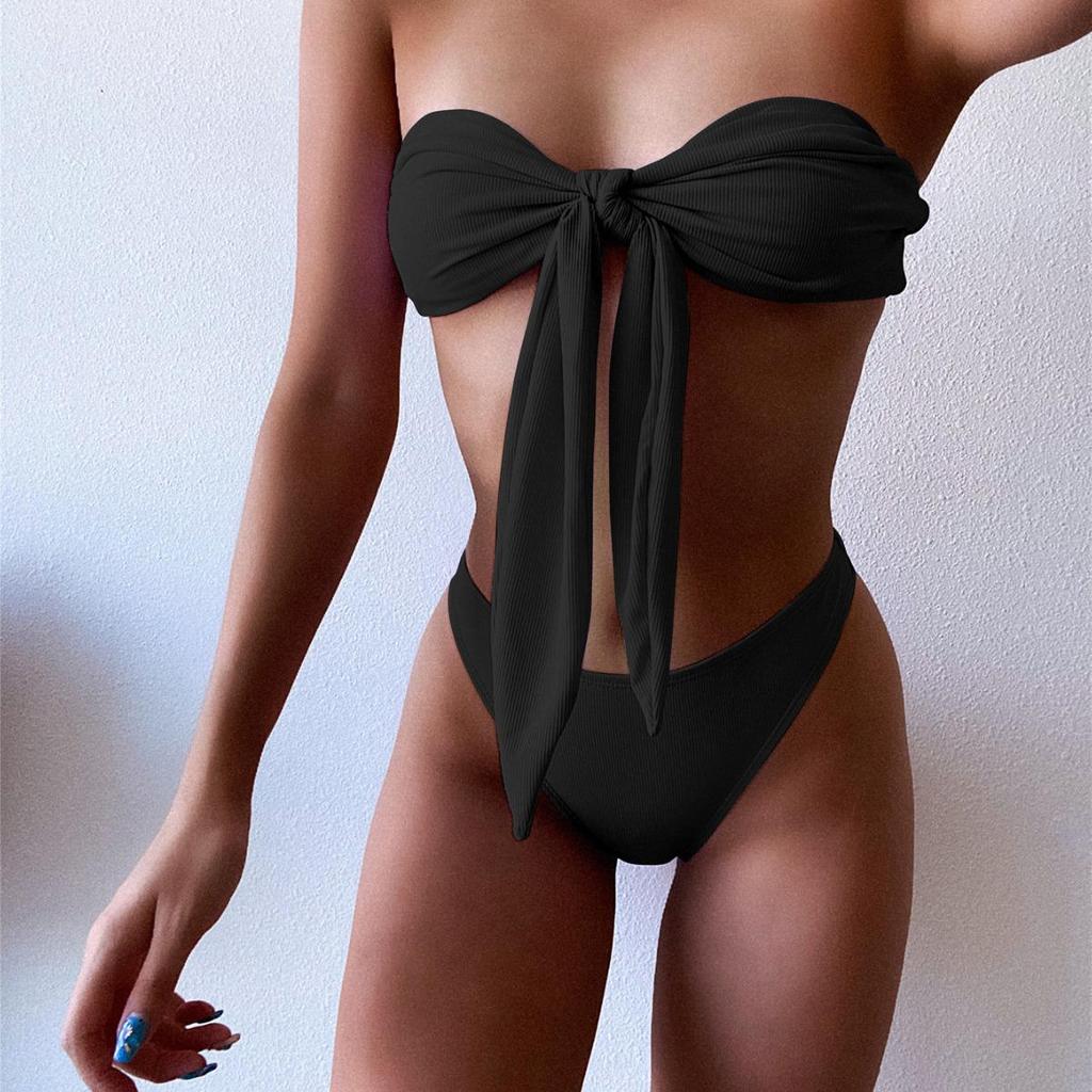 Ribbed Fabric Bandeau High Waist Bikini - Hot Selling Swimsuit for Women
