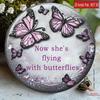 2D Flat, Circular Acrylic Memorial Outdoor Plaque, Butterfly Design, Suitable for Wall Decoration, Porch, Room, Villa, Accents Home, Hallway, or Workp