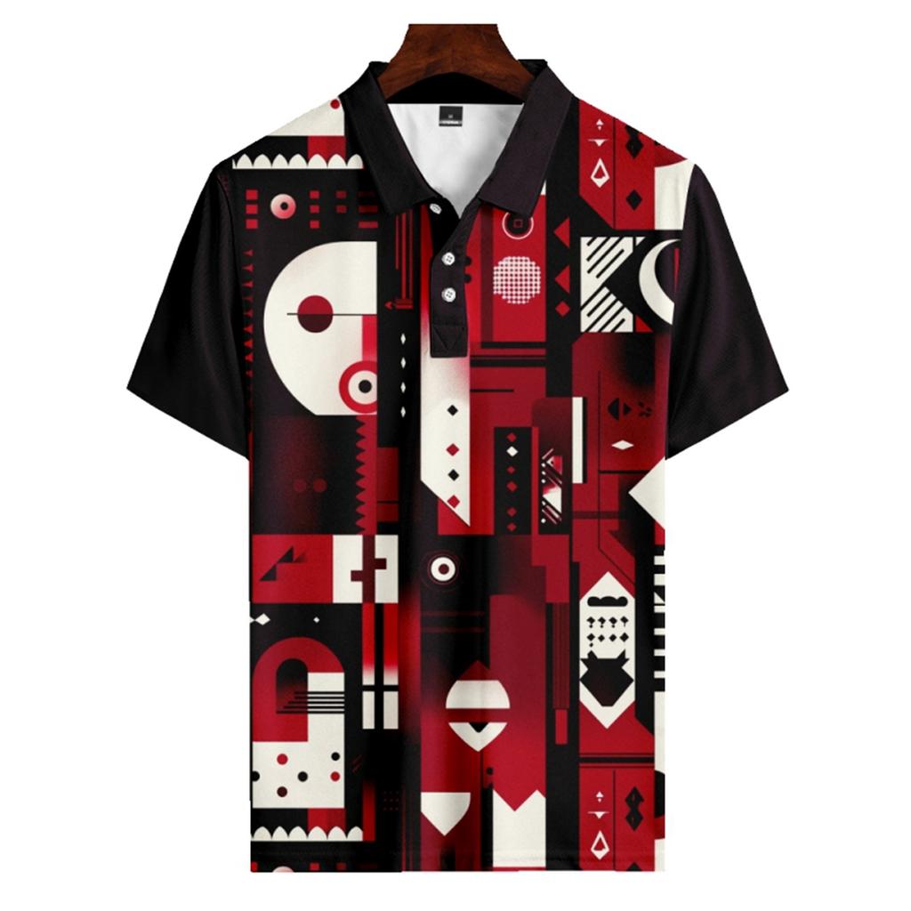 Camicia da Golf Estiva Stampata da Uomo Top a Maniche Corte con Bottoni Camicia Casual da Uomo
