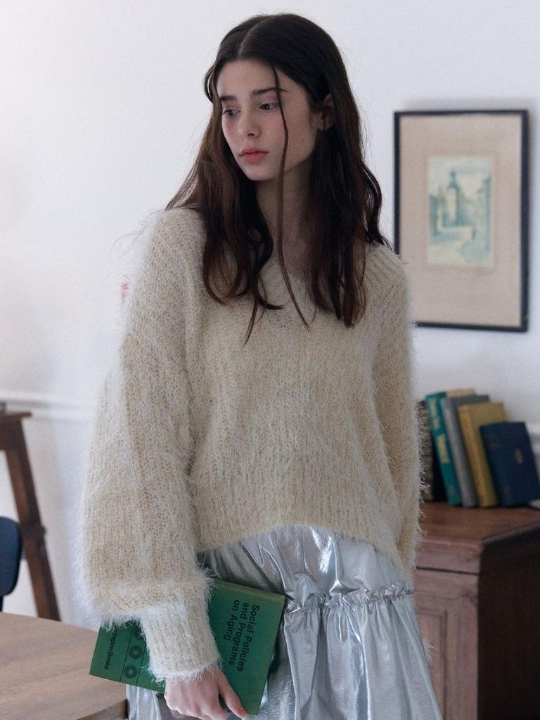 FABRICSEOUL V Neck Feather Knit_Butter
