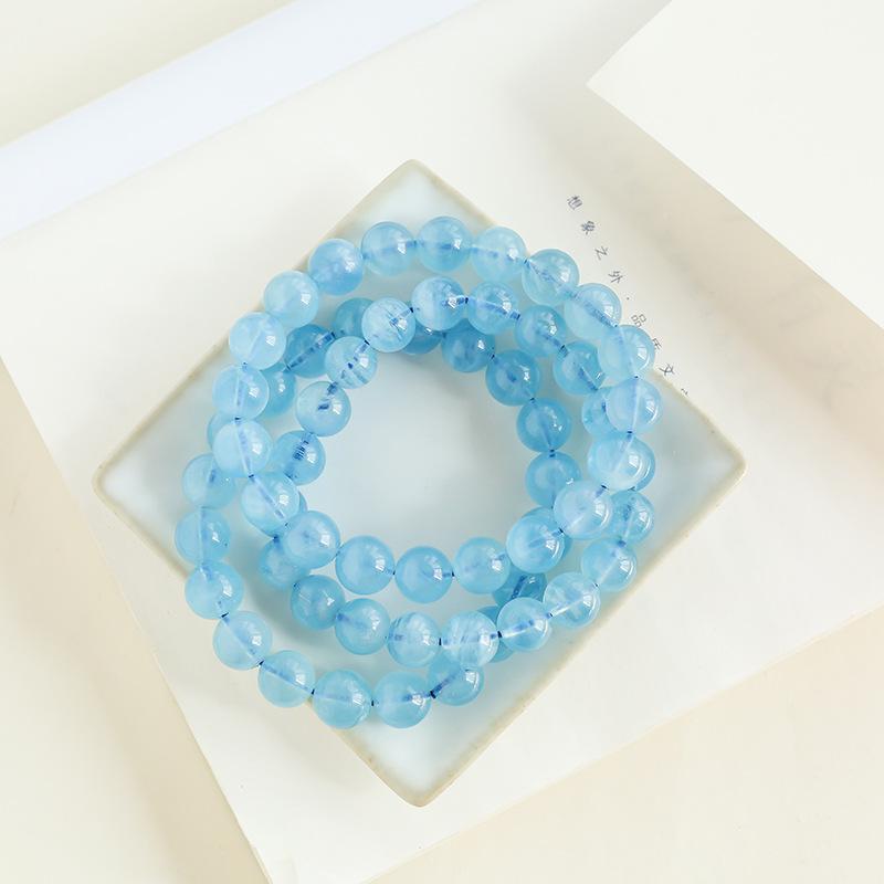 Natural Aquamarine Bracelet Women'S Beaded Blue Crystal Single Ring Bracelet Loose Bead Accessories