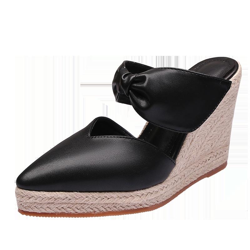 2024 Summer Shoes Women High Heels Pointed toe Fashion Ladies Party Shoes Flat Platform Wedges Heels Black Pink Big Size A4357